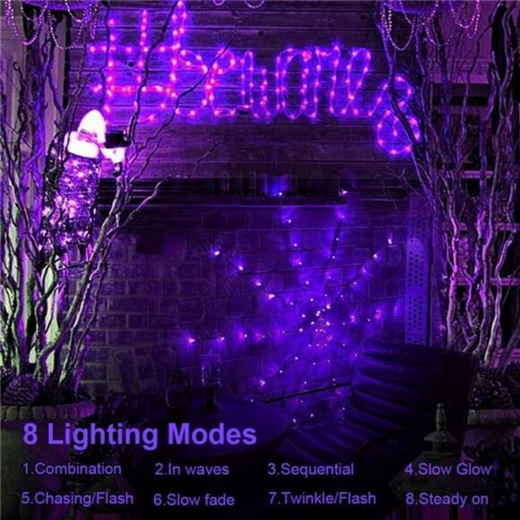 Halloween Decorations Spider Web Lights - 4FT Diameter 70 LED with Black Spider - Picture 6 of 7